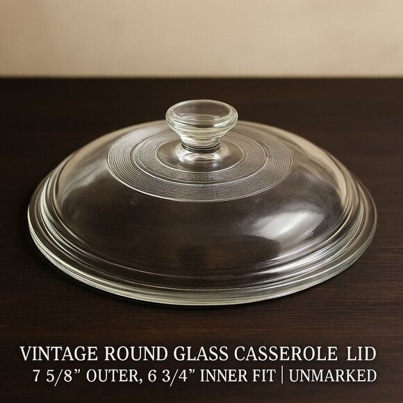 Vintage Round Glass Casserole Lid | 7 5/8” Replacement Top - Picture 1 of 2
